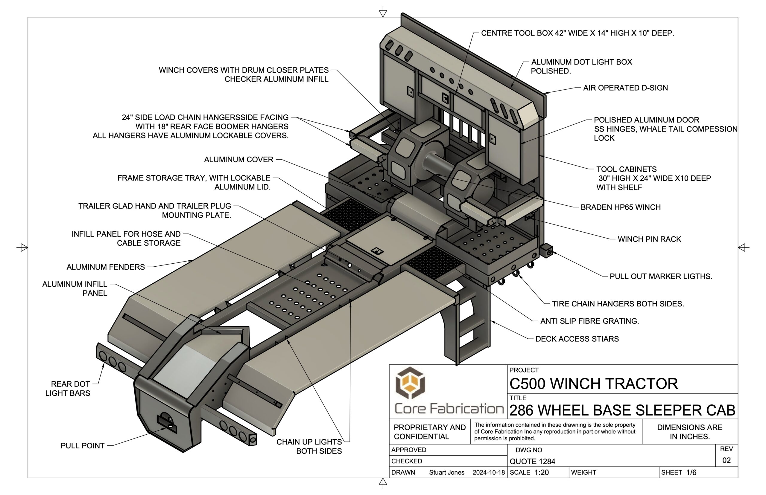 Drawings and plans for Kenworth C500 custom winch tractor deck build by Core Fabrication
